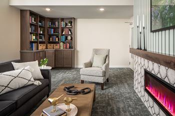 Library with fireplace